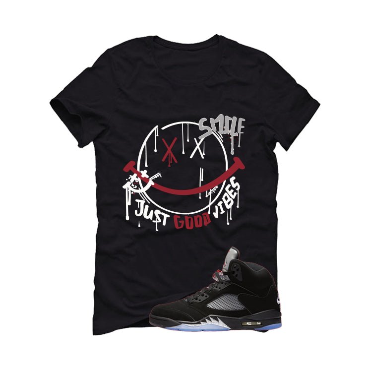 Air Jordan 5 Black Metallic Reimagined Black T-Shirt (Smile)| illcurrency