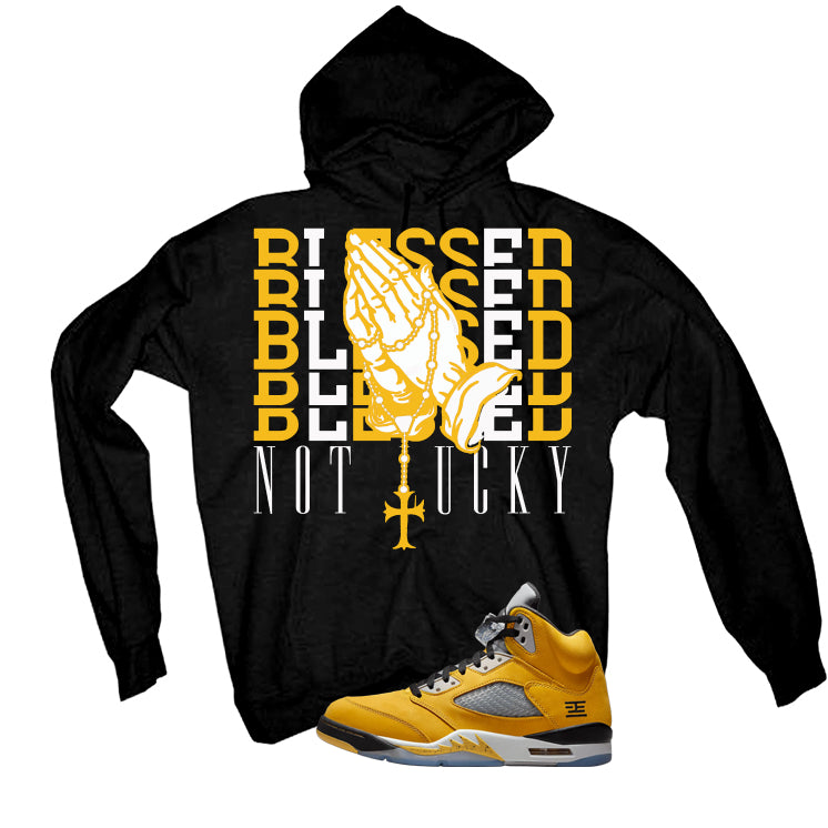 Air Jordan 5 Tokyo Matching T-Shirt, Sweatshirts & Hoodies Black T-Shirt (Blessed not lucky)| illcurrency