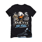 Air Jordan 5 Black/University Blue Matching T-Shirt Black T-Shirt (Paid in Full)| illcurrency