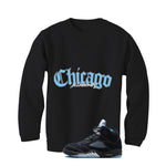 Air Jordan 5 Black/University Blue Matching T-Shirt Black T-Shirt (Chicago)| illcurrency