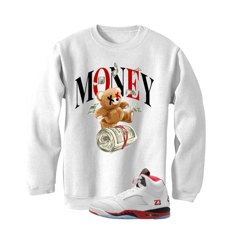 Air Jordan 5 Fire Red Black Tongue White T-Shirt (Money Bear)| illcurrency