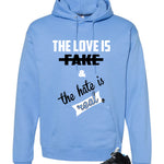 Air Jordan 5 Black/University Blue Matching T-Shirt Carolina Blue T-Shirt (Love Is Fake)| illcurrency