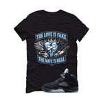 Air Jordan 5 Black/University Blue Matching T-Shirt Black T-Shirt (The Love is fake)| illcurrency