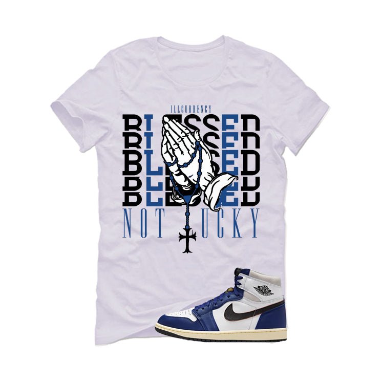 Air Jordan 1 Rare Air Deep Royal Blue White T-Shirt (Blessed not lucky)| illcurrency