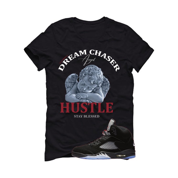 Air Jordan 5 Black Metallic Reimagined Black T-Shirt (Dream Chaser Angel)| illcurrency