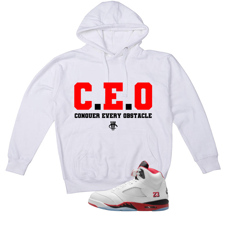 Air Jordan 5 Fire Red Black Tongue White T-Shirt (Ceo)| illcurrency