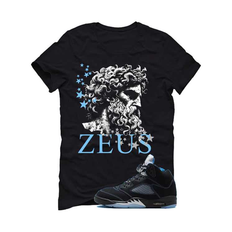 Air Jordan 5 Black/University Blue Matching T-Shirt Black T-Shirt (Zeus)| illcurrency
