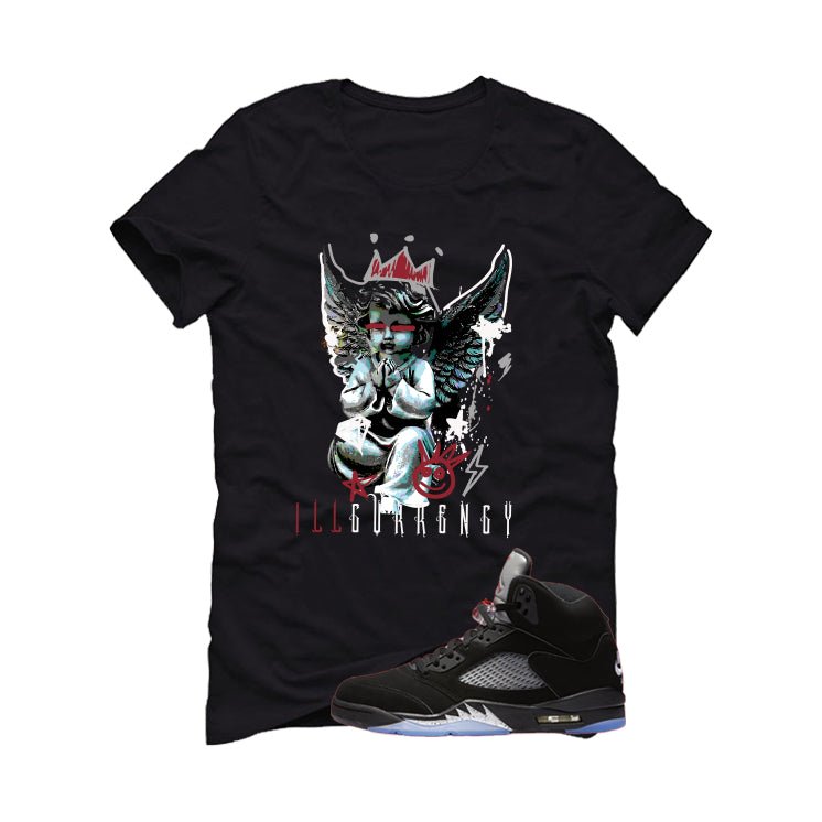 Air Jordan 5 Black Metallic Reimagined Black T-Shirt (Graffiti Angel)| illcurrency