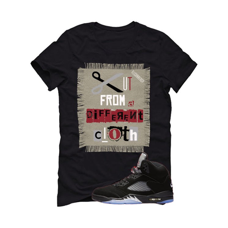 Air Jordan 5 Black Metallic Reimagined Black T-Shirt (Cut from a different cloth)| illcurrency