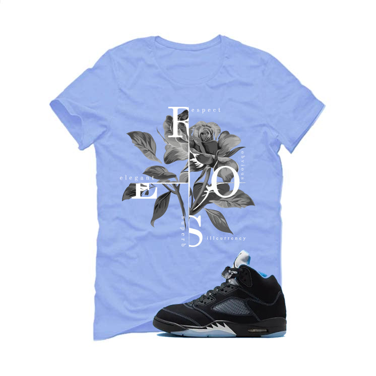 Air Jordan 5 Black/University Blue Matching T-Shirt Carolina Blue T-Shirt (Roses)| illcurrency