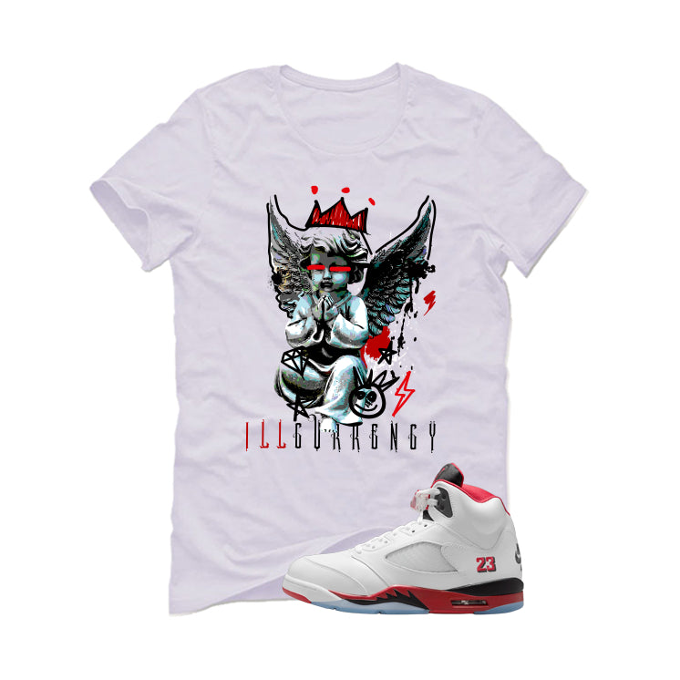 Air Jordan 5 Fire Red Black Tongue White T-Shirt (Graffiti Angel)| illcurrency