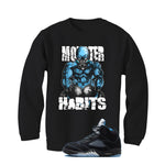 Air Jordan 5 Black/University Blue Matching T-Shirt Black T-Shirt (Monster Habits)| illcurrency