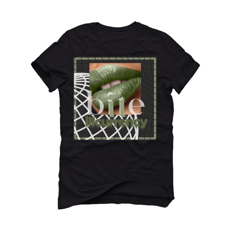 Air Jordan 4 Seafoam aka “Oil Green” - Black T-Shirt (BITE IT)