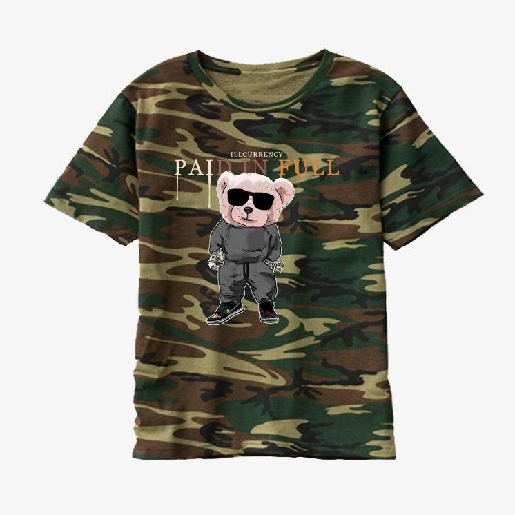Nike Dunk Low ‘Crazy Camo’ Multi Camo Camo T-Shirt (Paid In Full Bear) - illCurrency Sneaker Matching Apparel