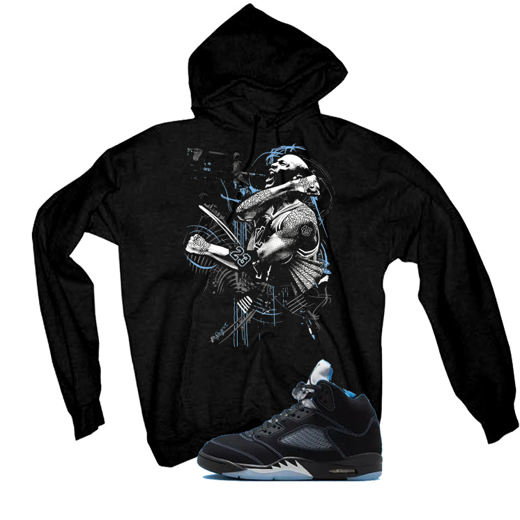 Air Jordan 5 Black/University Blue Matching T-Shirt Black T-Shirt (Jordan)| illcurrency