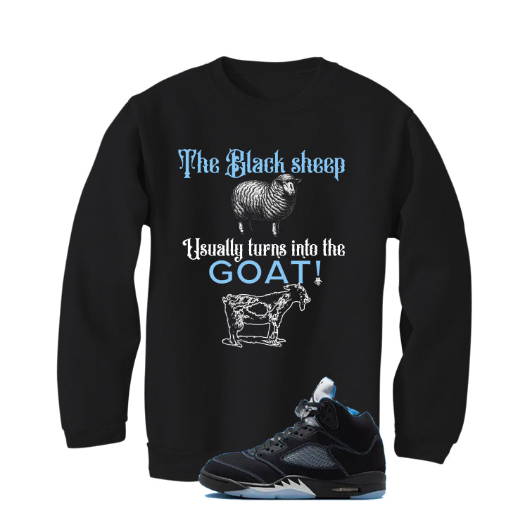 Air Jordan 5 Black/University Blue Matching T-Shirt Black T-Shirt (the black sheep usually turns into the GOAT!)| illcurrency