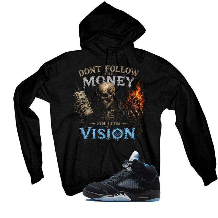 Air Jordan 5 Black/University Blue Matching T-Shirt Black T-Shirt (Dont follow the money)| illcurrency