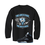 Air Jordan 5 Black/University Blue Matching T-Shirt Black T-Shirt (The Love is fake)| illcurrency