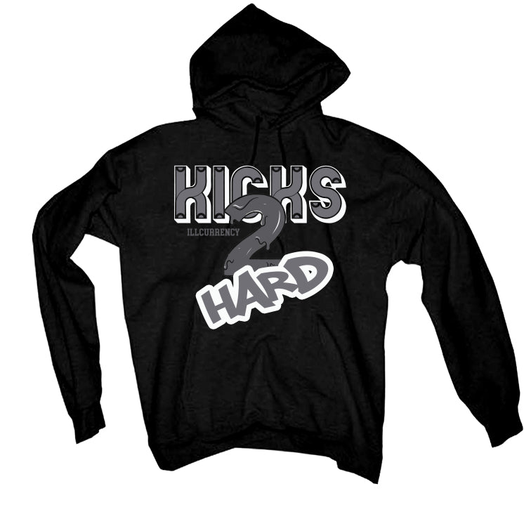 Jordan 5 Wolf Grey Matching T-Shirt, Sweatshirts, & Hoodies Black T-Shirt (Kicks 2 Hard)| illcurrency