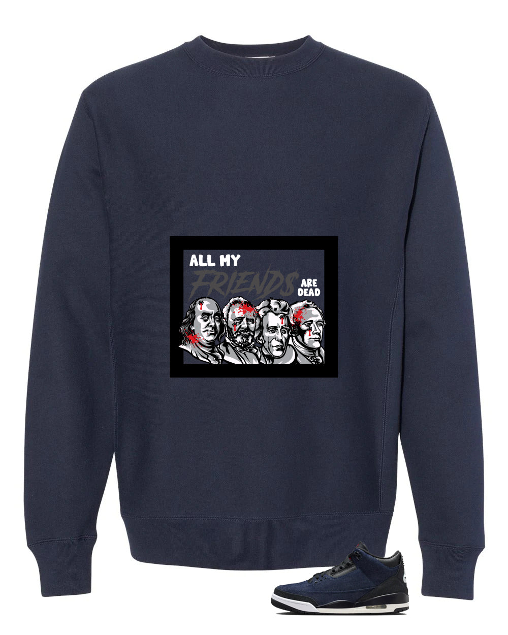 Levi’s x Air Jordan 3 Rigid Matching T-Shirt, Sweatshirts & Hoodies Navy Blue T-Shirt (All My Friends Are Dead)| illcurrency