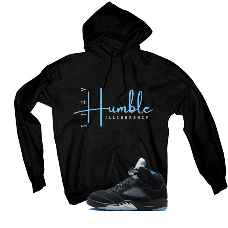Air Jordan 5 Black/University Blue Matching T-Shirt Black T-Shirt (Stay Humble)| illcurrency