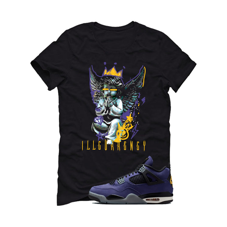 Air Jordan 4 OG Lakers Matching T-Shirt, Sweatshirts & Hoodies Black T-Shirt (Graffiti Angel)| illcurrency