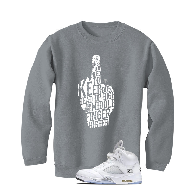 Air Jordan 5 OG White Metallic Matching T-Shirt, Sweatshirts & Hoodies Grey T-Shirt (Middle Finger)| illcurrency