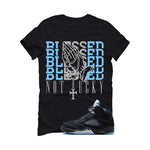 Air Jordan 5 Black/University Blue Matching T-Shirt Black T-Shirt (Blessed not lucky)| illcurrency