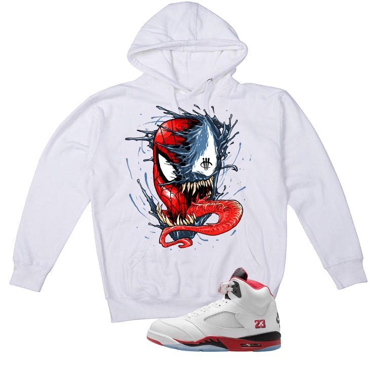 Air Jordan 5 Fire Red Black Tongue White T-Shirt (Spiddy and Venom)| illcurrency