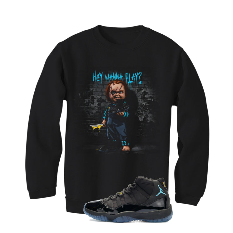 Air Jordan 11 Gamma Blue Matching T-Shirt, Sweatshirts & Hoodies Black T-Shirt (Wanna Play)| illcurrency
