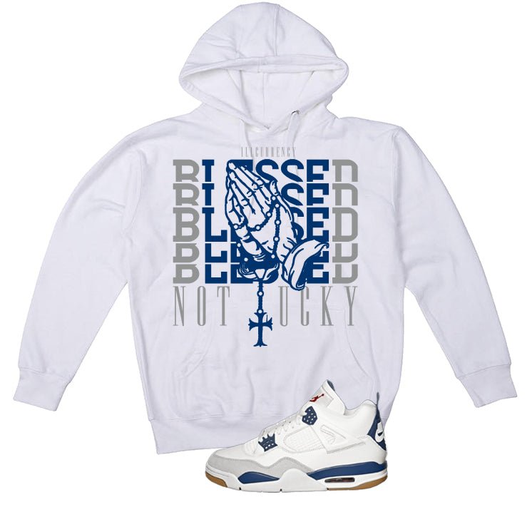 Nike SB x Air Jordan 4 Navy White T-Shirt (Blessed not lucky)| illcurrency