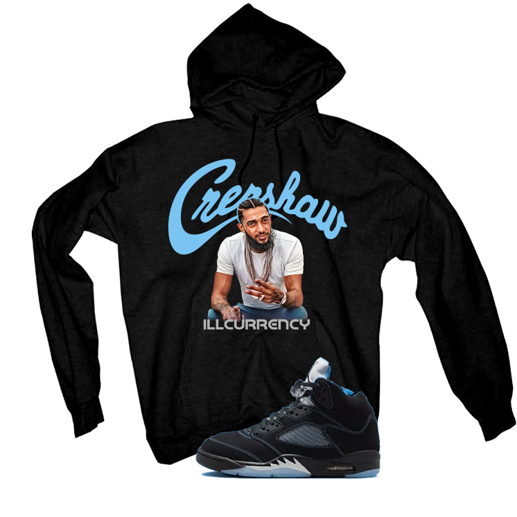 Air Jordan 5 Black/University Blue Matching T-Shirt Black T-Shirt (Crenshaw)| illcurrency