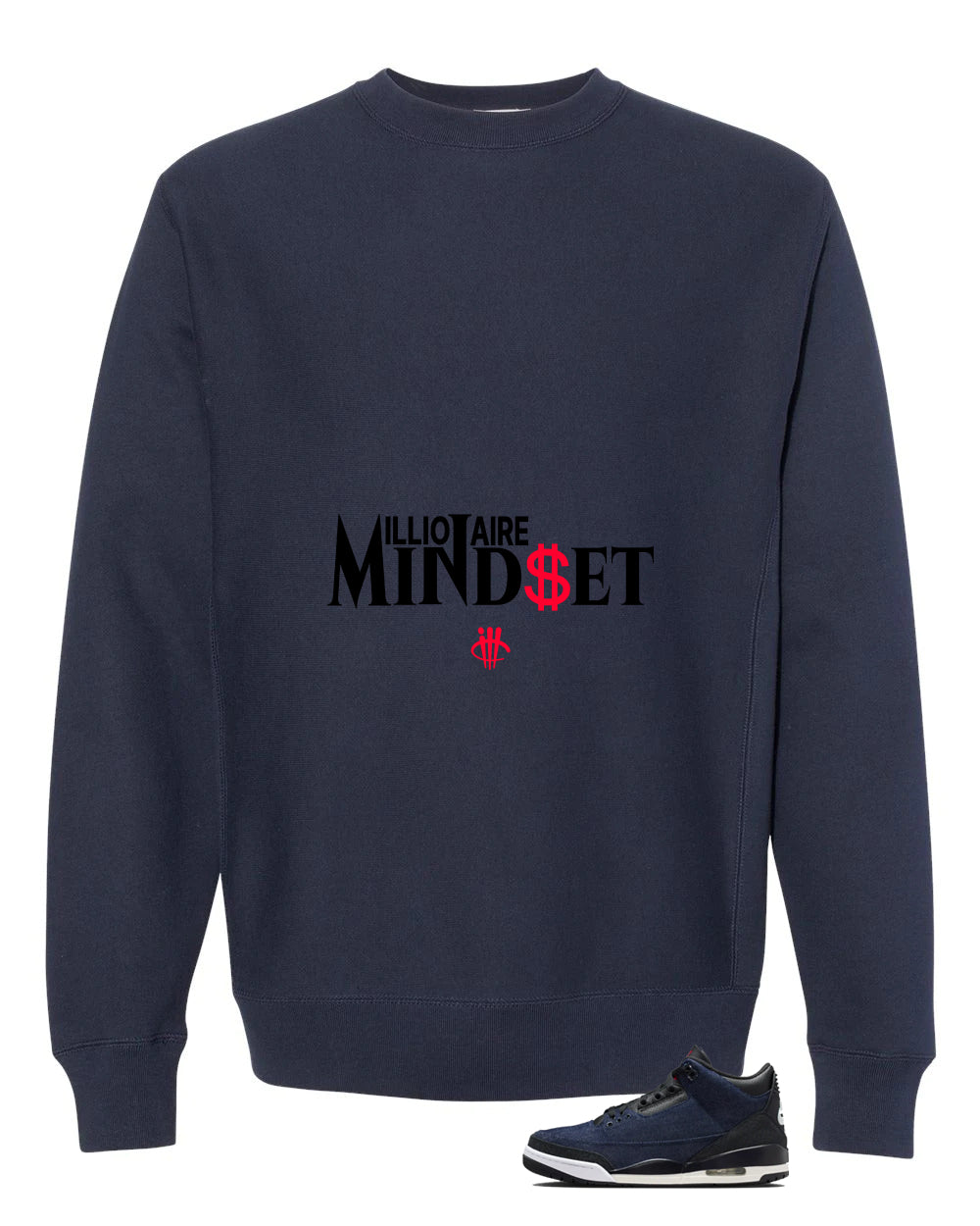Levi’s x Air Jordan 3 Rigid Matching T-Shirt, Sweatshirts & Hoodies Navy Blue T-Shirt (Millionaire Mindset)| illcurrency