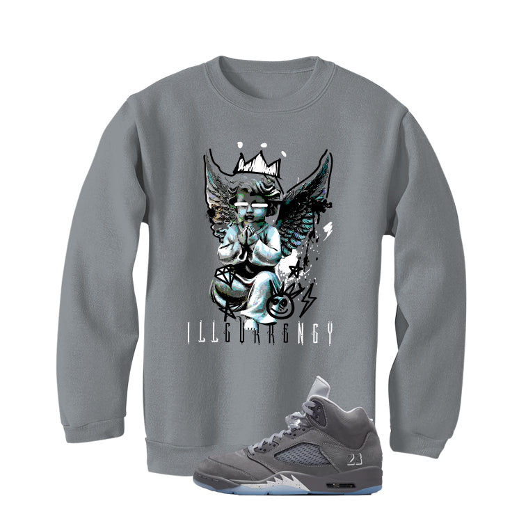 Air Jordan 5 Wolf Grey Matching T-Shirt, Sweatshirts & Hoodies Grey T-Shirt (Graffiti Angel)| illcurrency