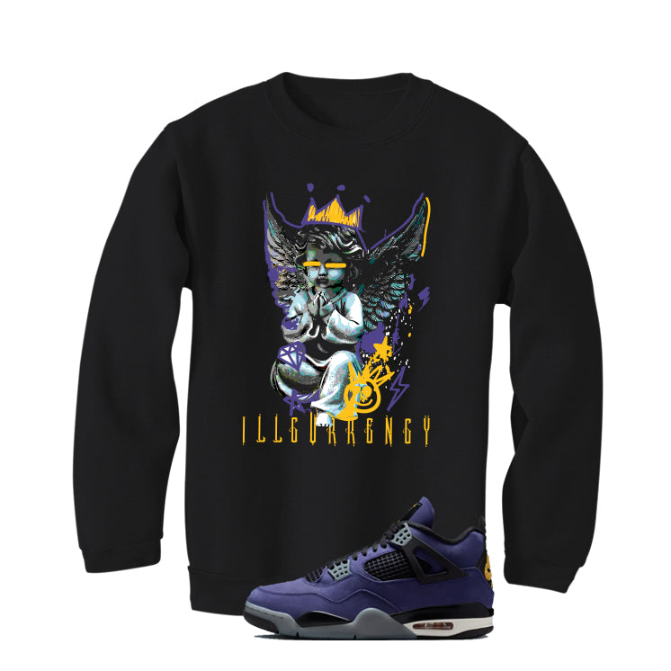 Air Jordan 4 OG Lakers Matching T-Shirt, Sweatshirts & Hoodies Black T-Shirt (Graffiti Angel)| illcurrency