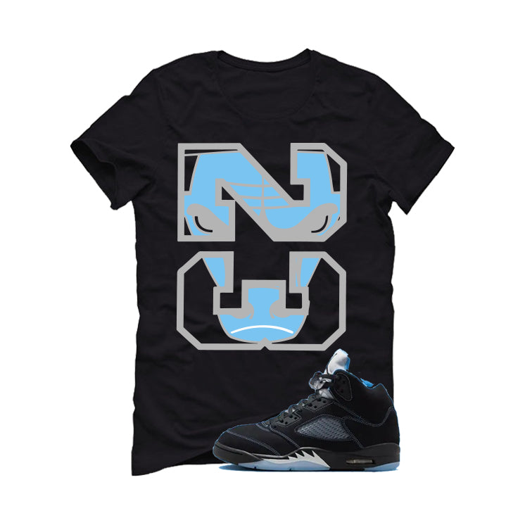Air Jordan 5 Black/University Blue Matching T-Shirt Black T-Shirt (23)| illcurrency