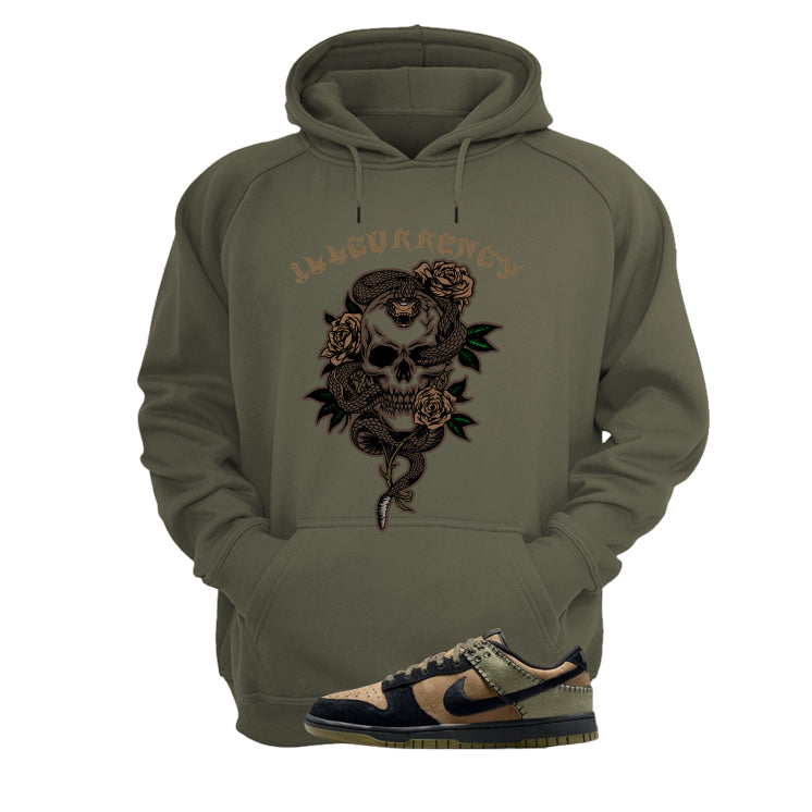 Nike Dunk Low Frankenstein Matching T-Shirt, Sweatshirts & Hoodies Military Green T-Shirt (Snake skeleton rose)| illcurrency