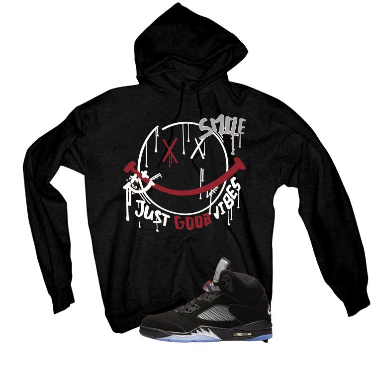 Air Jordan 5 Black Metallic Reimagined Black T-Shirt (Smile)| illcurrency