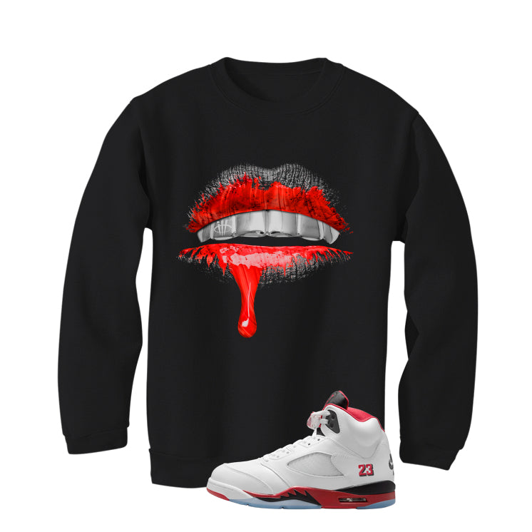 Air Jordan 5 Fire Red Black Tongue Black T-Shirt (Lips)| illcurrency