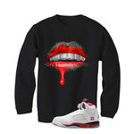 Air Jordan 5 Fire Red Black Tongue Black T-Shirt (Lips)| illcurrency