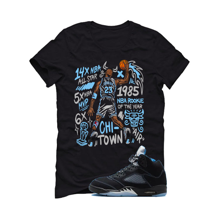 Air Jordan 5 Black/University Blue Matching T-Shirt Black T-Shirt (85 Rookie)| illcurrency