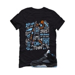 Air Jordan 5 Black/University Blue Matching T-Shirt Black T-Shirt (85 Rookie)| illcurrency
