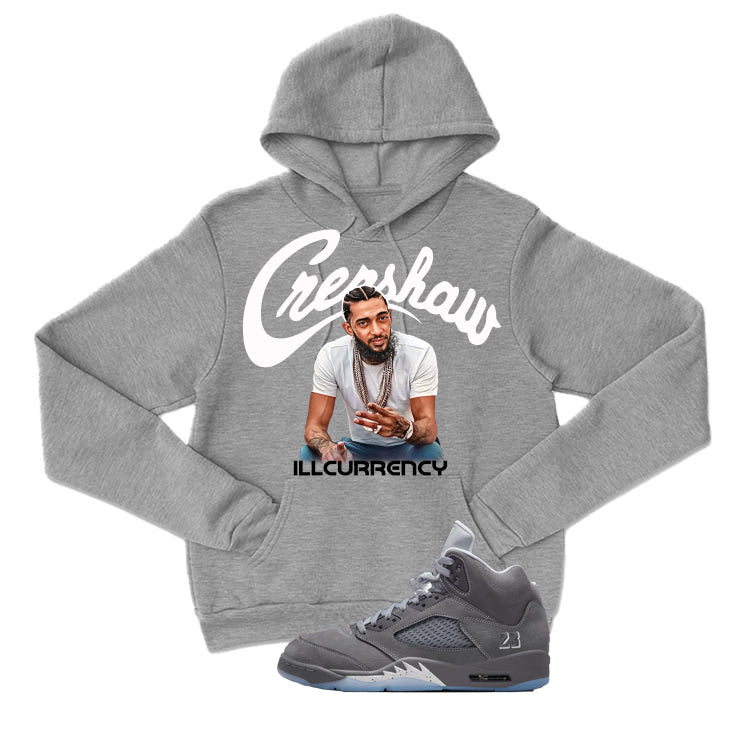 Air Jordan 5 Wolf Grey Matching T-Shirt, Sweatshirts & Hoodies Grey T-Shirt (Crenshaw)| illcurrency