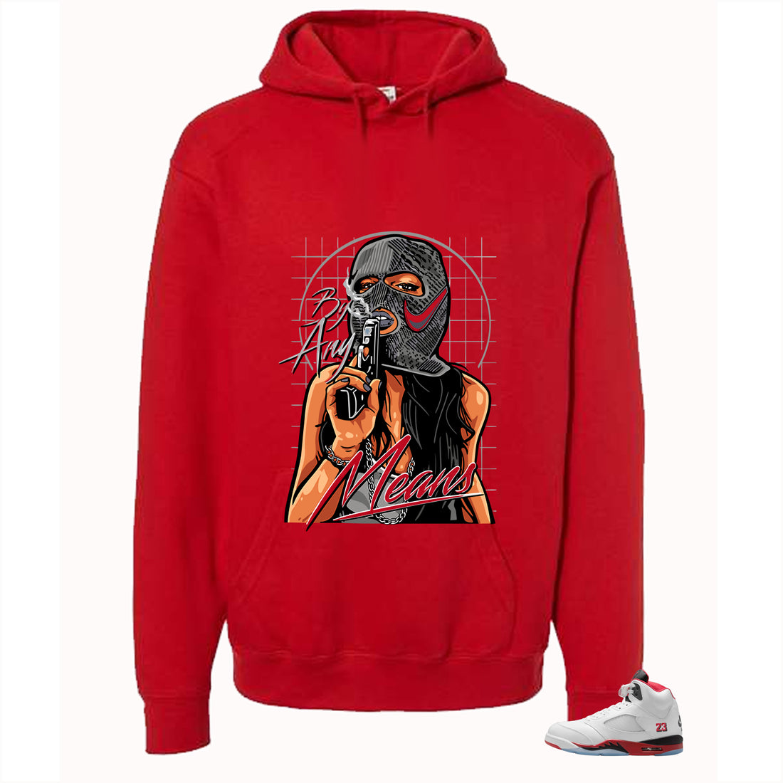 Air Jordan 5 Fire Red Black Tongue Red T-Shirt (By Any Means)| illcurrency