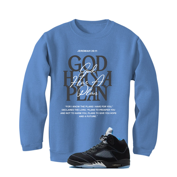 Air Jordan 5 Black/University Blue Matching T-Shirt Carolina Blue T-Shirt (God Has A Plan)| illcurrency