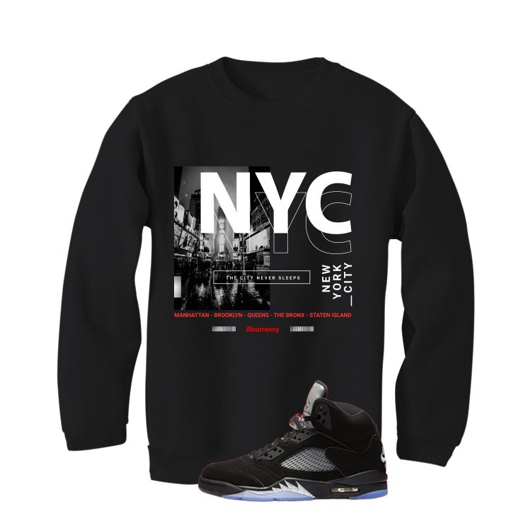 Air Jordan 5 Black Metallic Reimagined Black T-Shirt (City Never Sleeps)| illcurrency