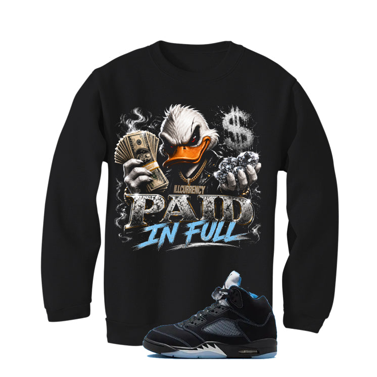 Air Jordan 5 Black/University Blue Matching T-Shirt Black T-Shirt (Paid in Full)| illcurrency