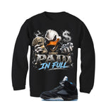 Air Jordan 5 Black/University Blue Matching T-Shirt Black T-Shirt (Paid in Full)| illcurrency