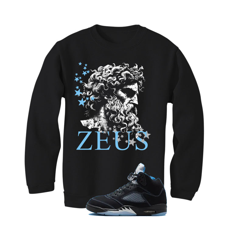 Air Jordan 5 Black/University Blue Matching T-Shirt Black T-Shirt (Zeus)| illcurrency