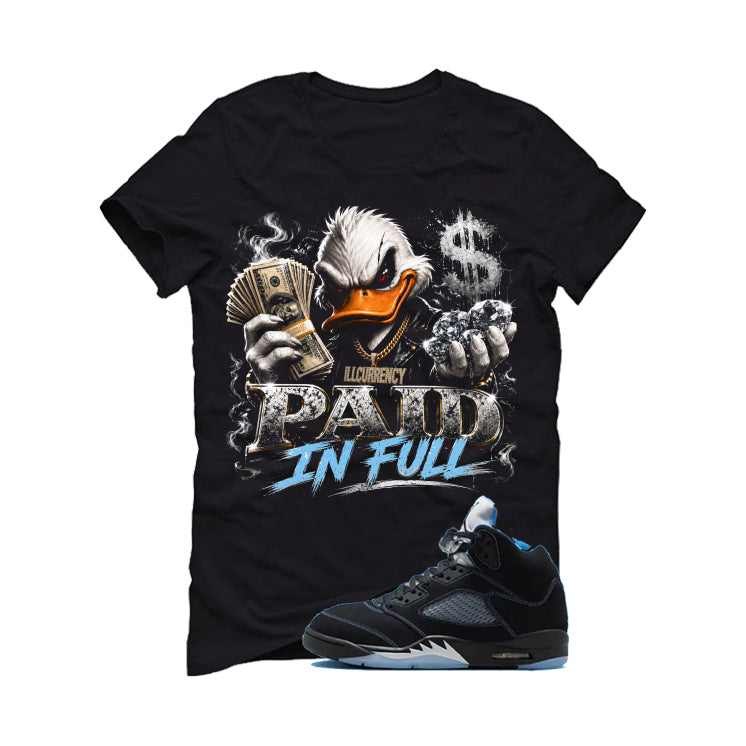Air Jordan 5 Black/University Blue Matching T-Shirt Black T-Shirt (Paid in Full)| illcurrency